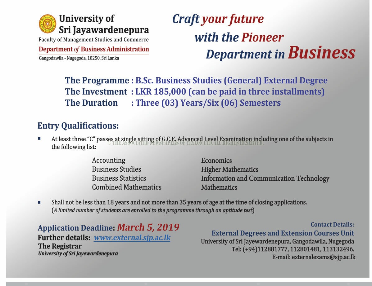 B.Sc. Business Studies (General) External Degree - University of Sri Jayawardenepura